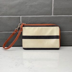 FOSSIL Coated Canvas Blue & Cream Striped Wristlet